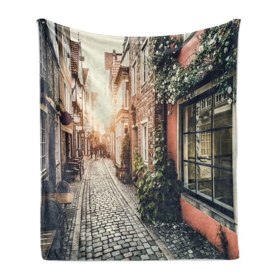 Europe Soft Flannel Fleece Blanket, Picture of an Old Town at Sunset with Retro Vintage Effect Nostalgia Touristic City, Cozy Plush for Indoor and Outdoor Use, 50" x 70", Multicolor, by Ambesonne