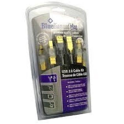 BlueDiamond Kit de Câbles USB 2.0 avec 4 Adaptateurs 6 Pi, Transparent