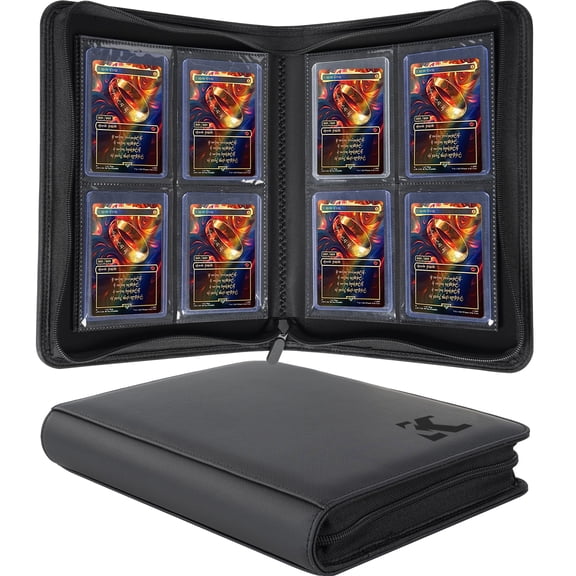 Toploader Binder, Holds 128 Top Loaders, 4 Pocket Top Loader Card Storage Case for 3" x 4" Toploader Hard Cases, 16 Double-Sided Pages, Trading Card Album for Sports, TCG, MTG, Black