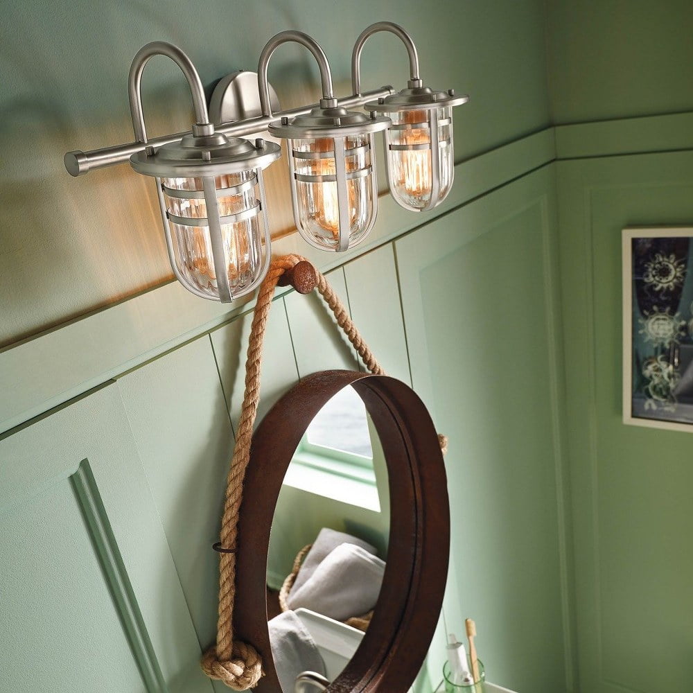 45133NI Kichler Lighting Caparros - 3 Light Transitional Bath Vanity Approved For Damp Locations - With Coastal Inspirations - 10.25 Inches Tall By 24