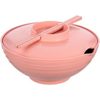 VORCOOL 1Set Pink Ramen Bowl with Lid and Chopsticks Heat Resistant Decorative Soup Bowl