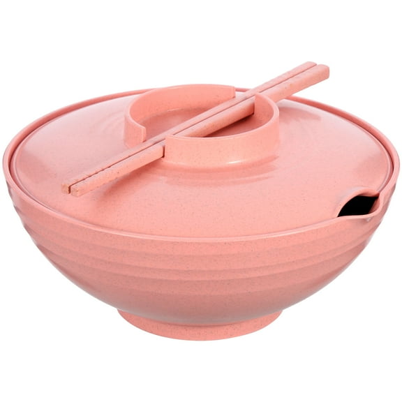 VORCOOL 1Set Pink Ramen Bowl with Lid and Chopsticks Heat Resistant Decorative Soup Bowl