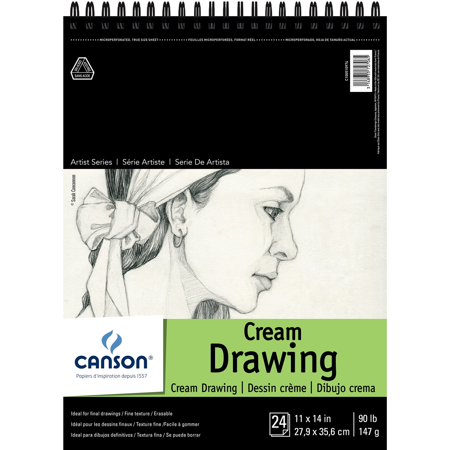 Canson Artist Series Drawing Pad, Cream Tone, Top Wire Binding, 24 Sheet, 11x14 inch, Pack of 2