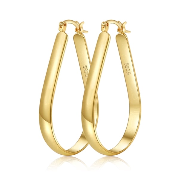 YOUNGYUE 14K Gold Plated Hoop Earrings for Women Hypoallergenic Lightweight Big Thick Oval Hoop Earring for Women