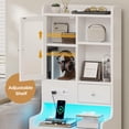 thumbnail image 6 of Set of 2 Nightstand with Charging Station&RGB LED Lights for Bedroom, Tall Bedside Table End Side Table with 3 Drawers&Glass Door&Hutch for Living Room, White, 6 of 10