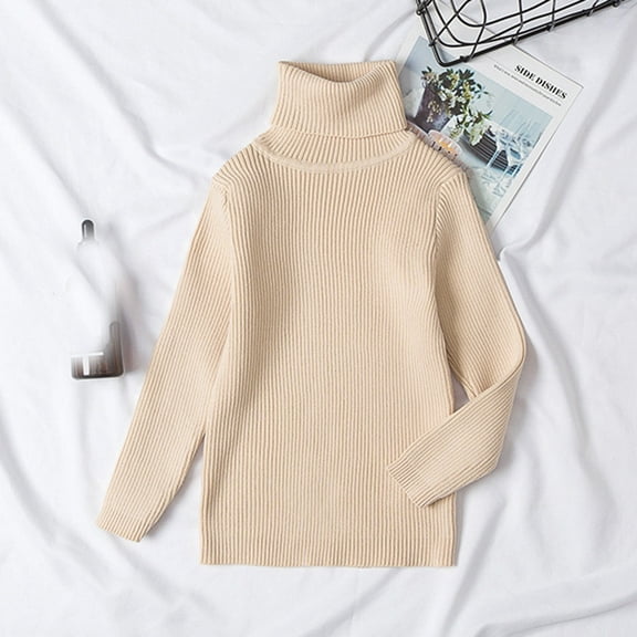 YUTK Toddler Girl Clothes Toddler Kids Baby Knit Turtleneck Sweater Soft Solid Warm Sweater Crochet Pullover Beige