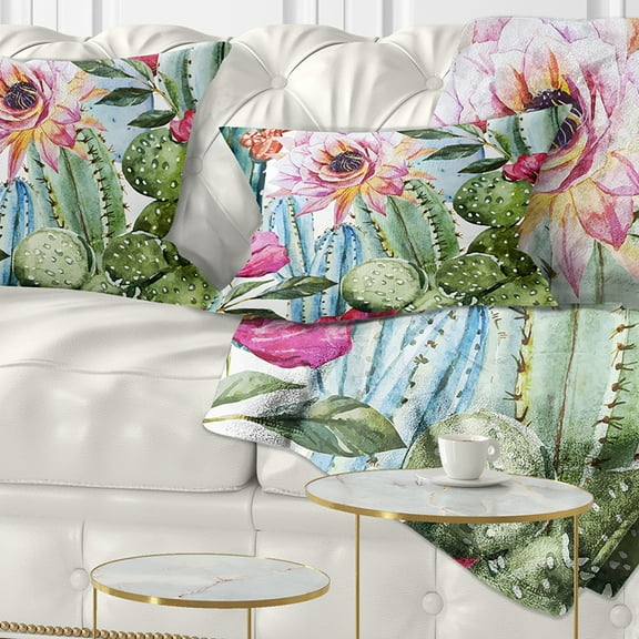 Designart Cactus Pattern Watercolor - Floral Throw Pillow - 12x20