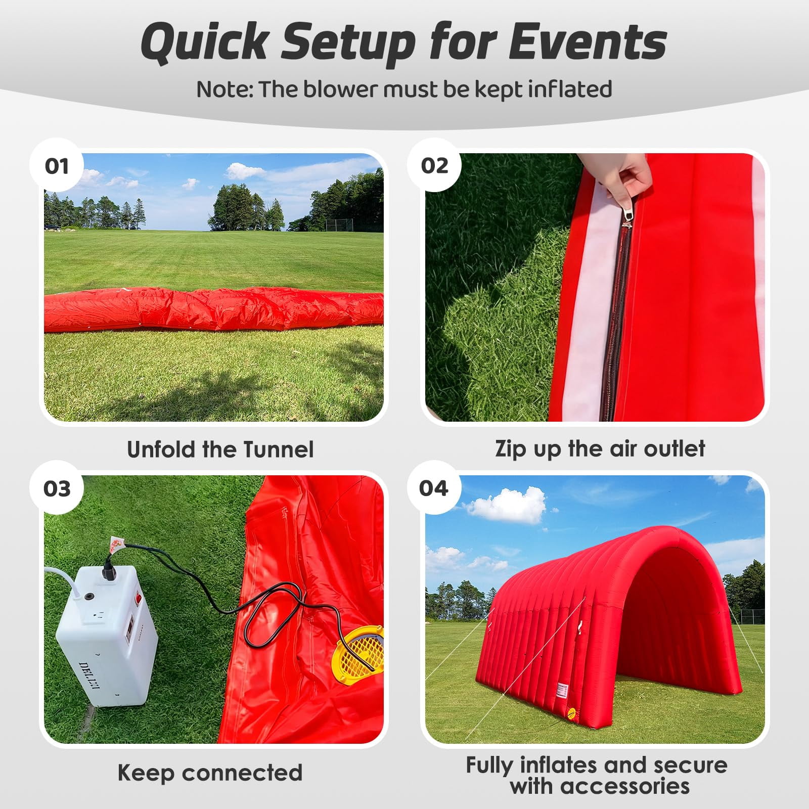 Inflatable Sports Tunnel Entrance 16x10x10FT Red, Built-in Blower – Event Inflatable Tunnel Tent for Team Intros, Business Promotion, Trade Shows, Advertising & Exhibitions