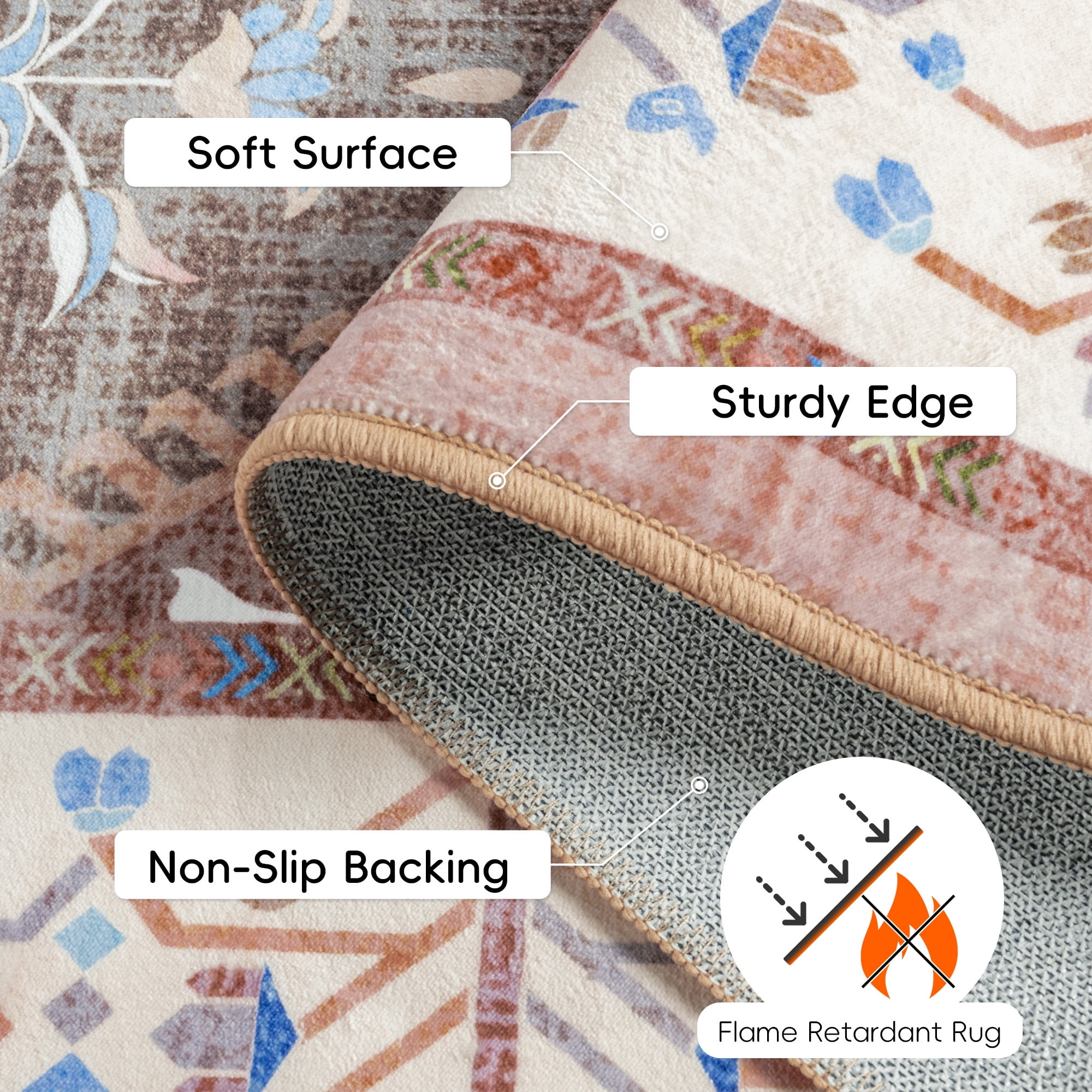 Wondo Moroccan Vintage Trellis Area Rug - Machine Washable Non-Slip Low-Profile 5x8 Floor Carpet for Living Room, Bedroom, Dining Room, Office & Nursery, Brown
