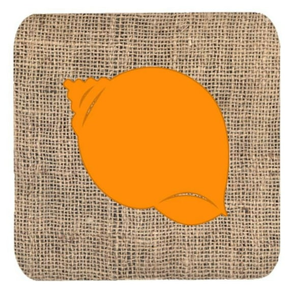 Shell Burlap And Orange Foam Coasters - Set 4, 3.5 x 3.5 In.