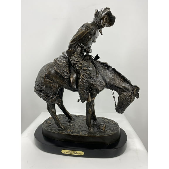 "NORHTER" a Hand Made American Bronze Sculpture By Frederic Remington Mini Size 9"H x 7"L