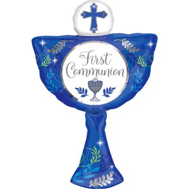 Jumbo First Communion Blue Foil Mylar Balloon – Cup Shape, 31-Inch, Baptism Party Decoration