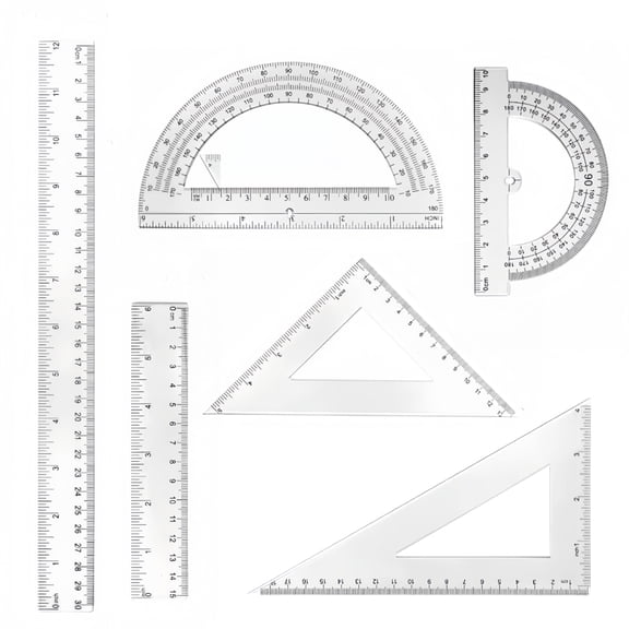 Scheam Plastic Clear Ruler Math Set,Includes Protractor Triangle Rulers 12 Inch 6 Inch Straight Ruler,Drafting Ruler,Geometry Measuring Tool for Classroom Office Home 6 Pcs