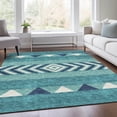 thumbnail image 3 of HomeRoots 676444 8 x 10 ft. Teal Navy Blue & Ivory Southwestern Washable Machine Made Rectangle Area Rug with UV Protection, 3 of 7