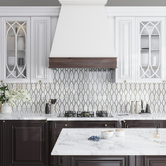 Serena 10x13 White Gray Calacatta, Thassos, Lagos Azul Mosaic Diamond Wall and Floor Tile (4.68 sq ft/case) - 5 Pack