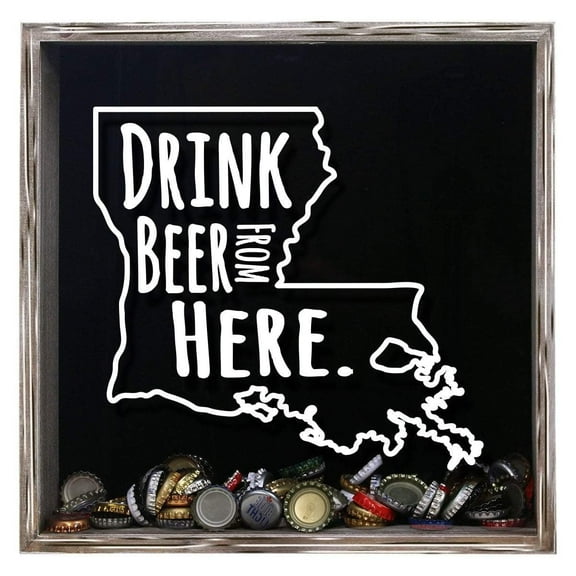 Torched Louisiana Drink Beer Shadow Box Wall Mount Decor 13"x13"x3" Gray