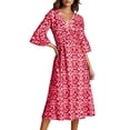 thumbnail image 2 of Pisexur Robes Femmes Belle Robe d'Été pour Femmes, Mode Femmes Été Décontractée Col en V Manches Courtes Imprimé Longue Robe Rouge, 2TG, 2 of 7