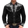 thumbnail image 6 of FINALGANG Mens Cowboy Floral Embroidery Shirt Long Sleeve Snap Button Shirt With Contrast Stitching Bust Pockets For Festival Daily Wear Black1 M, 6 of 6