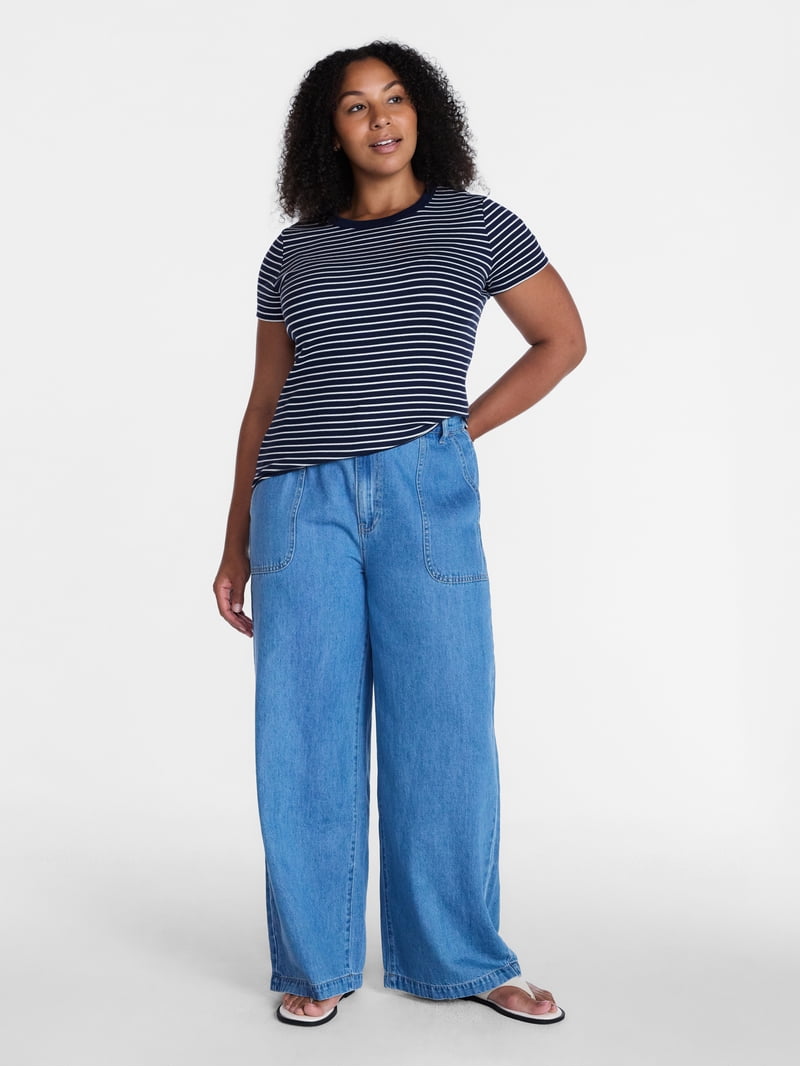 Time and Tru Women's High Rise Draped Utility Jeans, 30