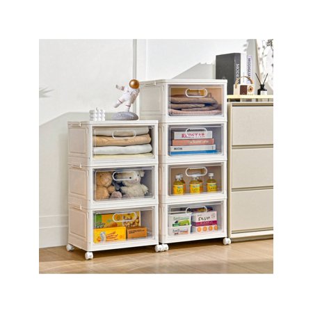 4 Tier Stackable Storage Bins, 23QT Storage Containers, Clear Plastic Storage Bins With Magnetic Doors, Large Collapsible Storage Box, Multifunctional Stackable Storage Drawers For Home, Office