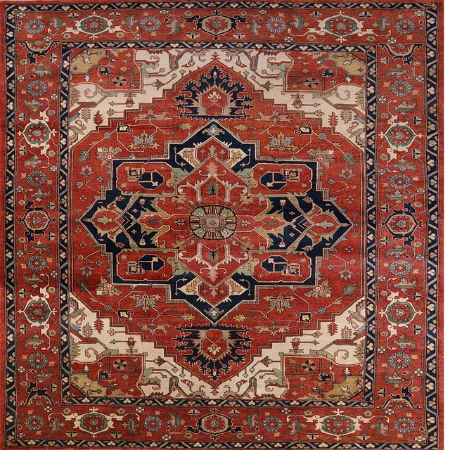 Ahgly Company Tapis d'Intérieur Carré Mi-Siècle Moderne Amande Foncée Brun Persan, 6 Pieds Carré