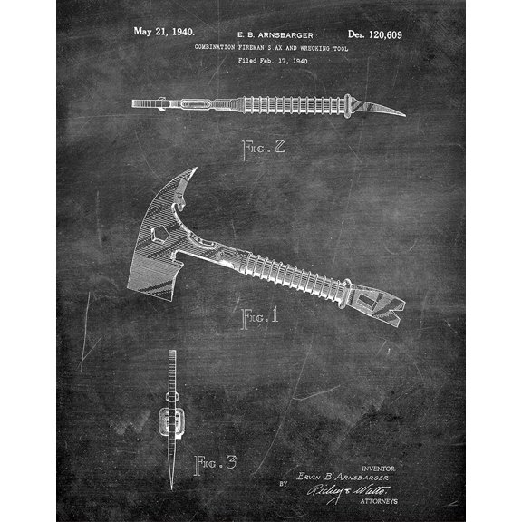 Original Fireman's Ax Artwork Submitted In 1940 - Fire and Rescue - Patent Art Print