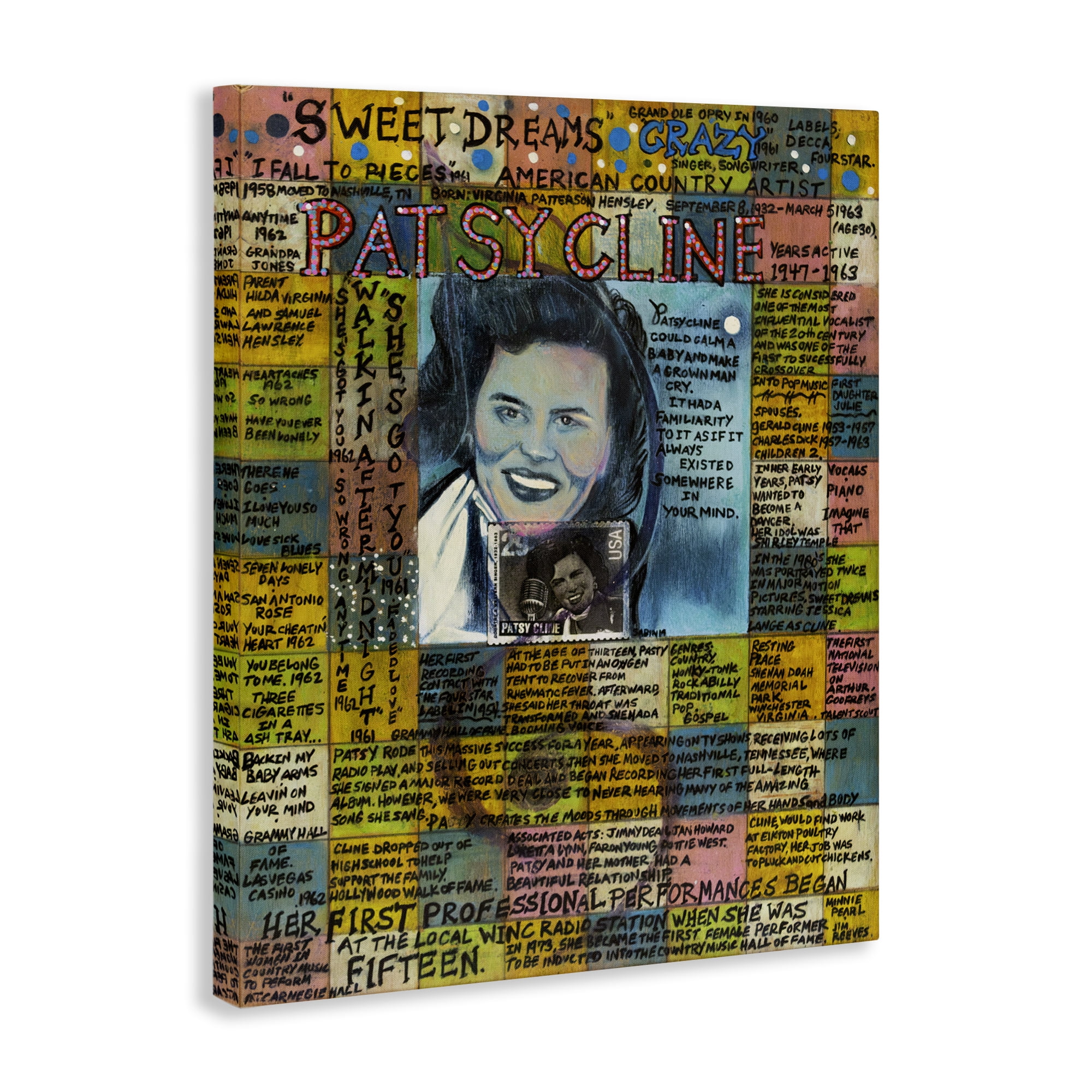 Stupell Industries Patsy Cline Collage People Drawing Wrapped Canvas Art Print Wall Art, 30 x 40