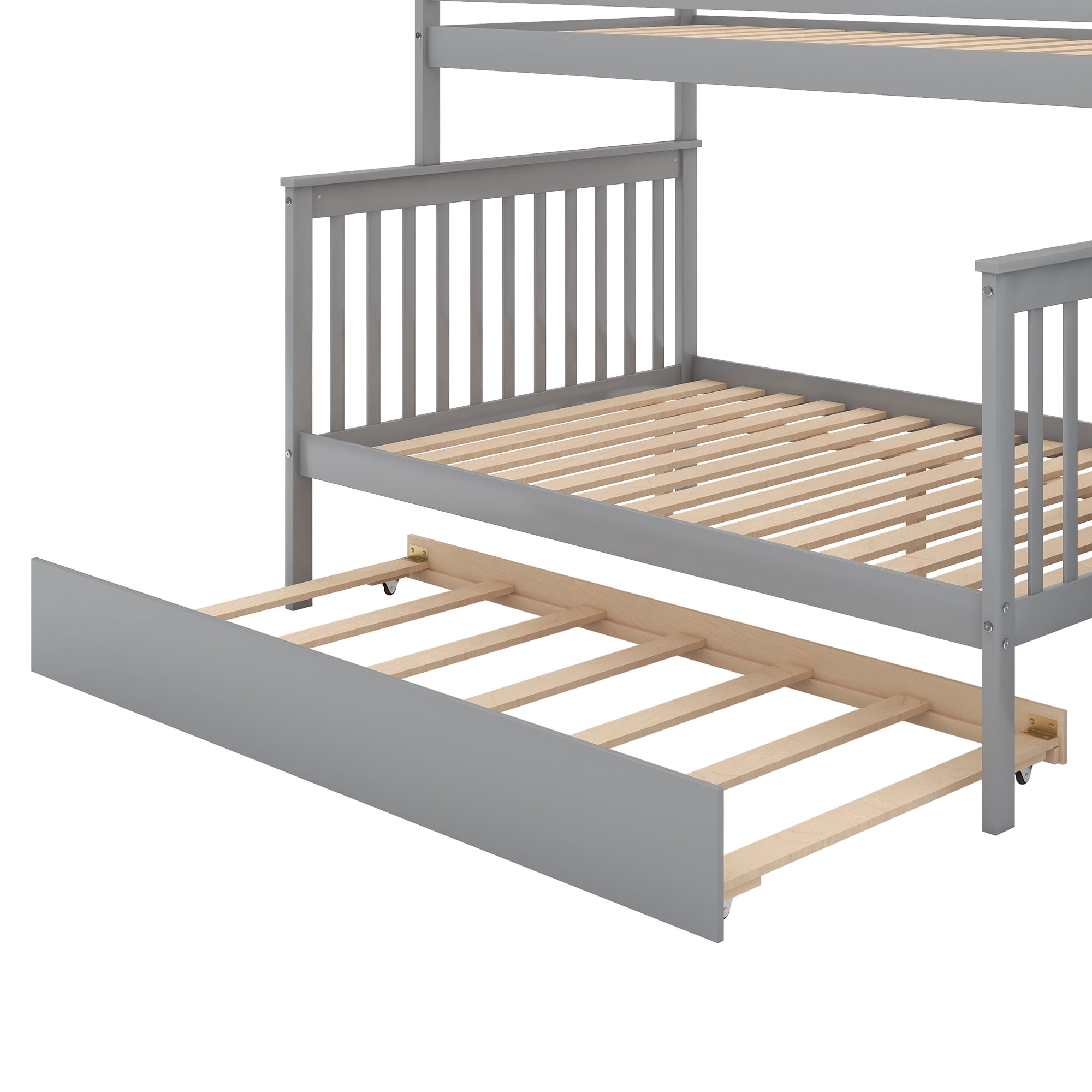 EUROCO Twin over Full Bunk Bed with Twin Trundle Bed and Storage Shelves for Kids, Three Beds with Storage for Kids Teens Adults, Gray