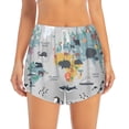 thumbnail image 3 of Uemuo The World Map with Cartoon Animals Pattern Women's Athletic Shorts High Waisted Running Shorts with Liner Pockets Gym Elastic Workout Shorts-Medium, 3 of 9