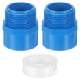 thumbnail image 1 of Adaptador de tubería macho, 2 piezas de 40 mm (1-1/2") conectores de 2 vías con cinta selladora, acoplamiento de manguera para plomería (azul), 1 of 7