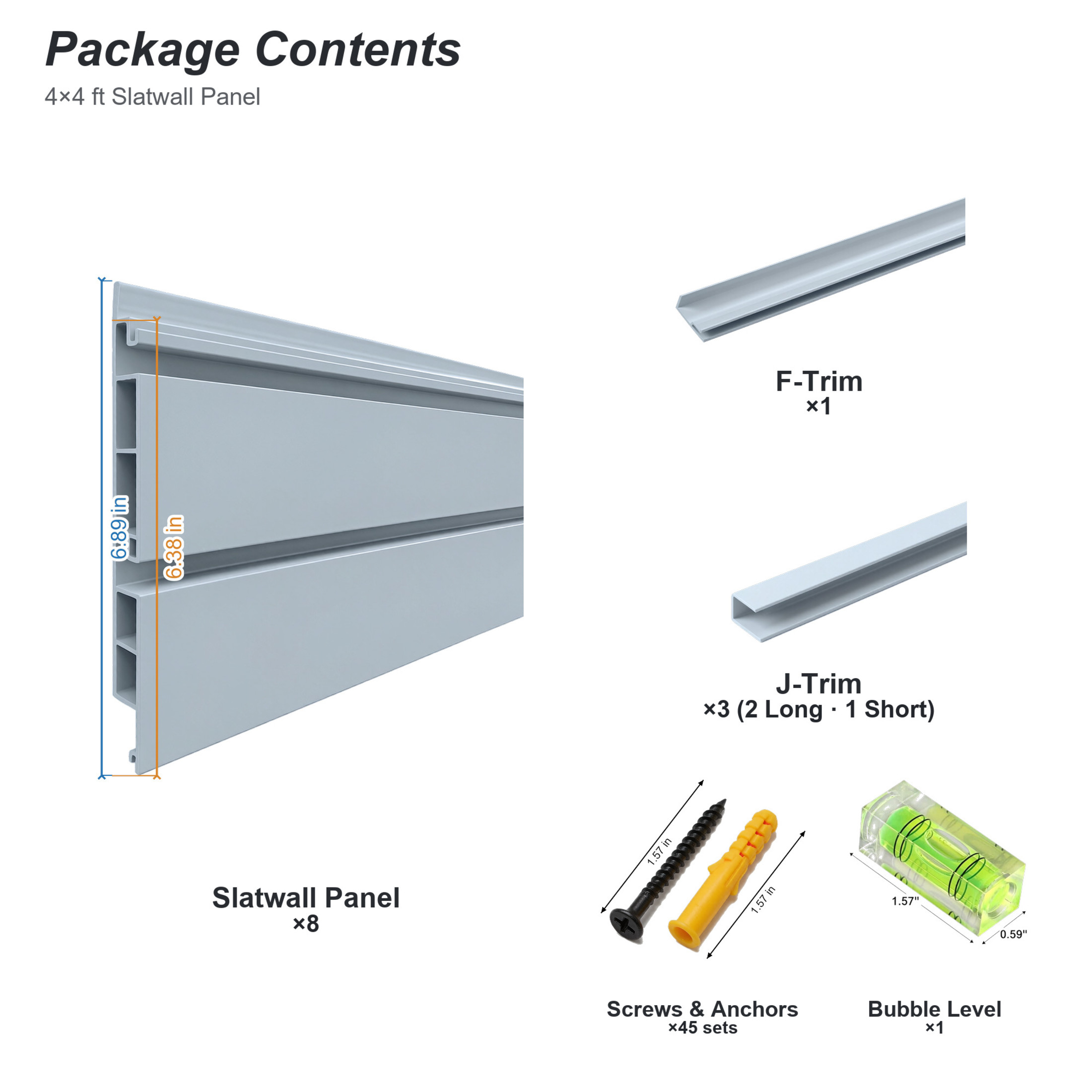 GDF Studio 4x4FT PVC Slatwall Panel Kit Garage Storage System with 12 Hooks, Lightweight Water-Resistant Panels, Grey