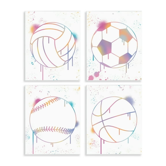 Stupell Industries Modern Graffiti Sports Balls 4 Piece Wall Plaque Art Set, design by Marcus Prime, 14 x 11