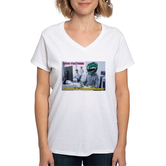 CafePress - Power Rangers Summoning The Women's V Neck T Shirt - Womens Cotton V-Neck T-shirt