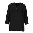 thumbnail image 4 of Linen Tops for Women Plus Size Gauze Summer Shirts V Neck Short Sleeve Button Blouses Loose Fit Casual Dressy Tunics Black XL, 4 of 8
