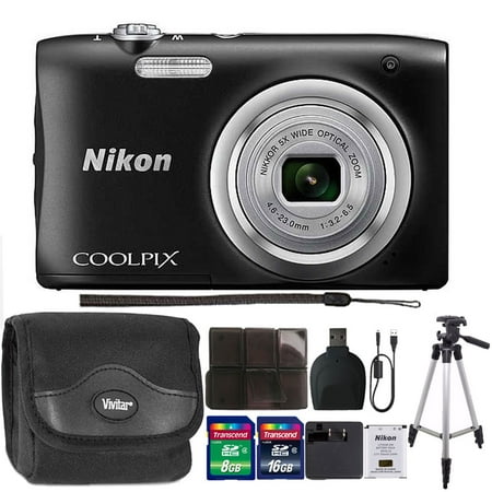- Nikon COOLPIX A100 20.1MP f/3.7-6.4 Max Aperture Compact Point and Shoot Digital Camera 24GB Accessory Kit Black