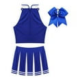 thumbnail image 4 of iEFiEL Women Cheerleading Costume Sleeveless Crop Tank Top Mini Pleated Skirt Cheer Leader Uniforms Blue S, 4 of 7