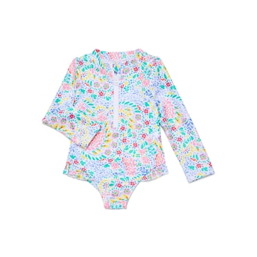 Wonder Nation Toddler Girl Long- Sleeve Zip Rash Guard Swimsuit, Sizes 12M-5T