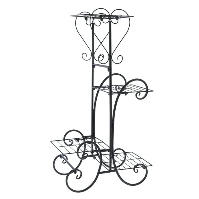 Estante para plantas Jadeshay soporte decorativo de metal 4 niveles negro
