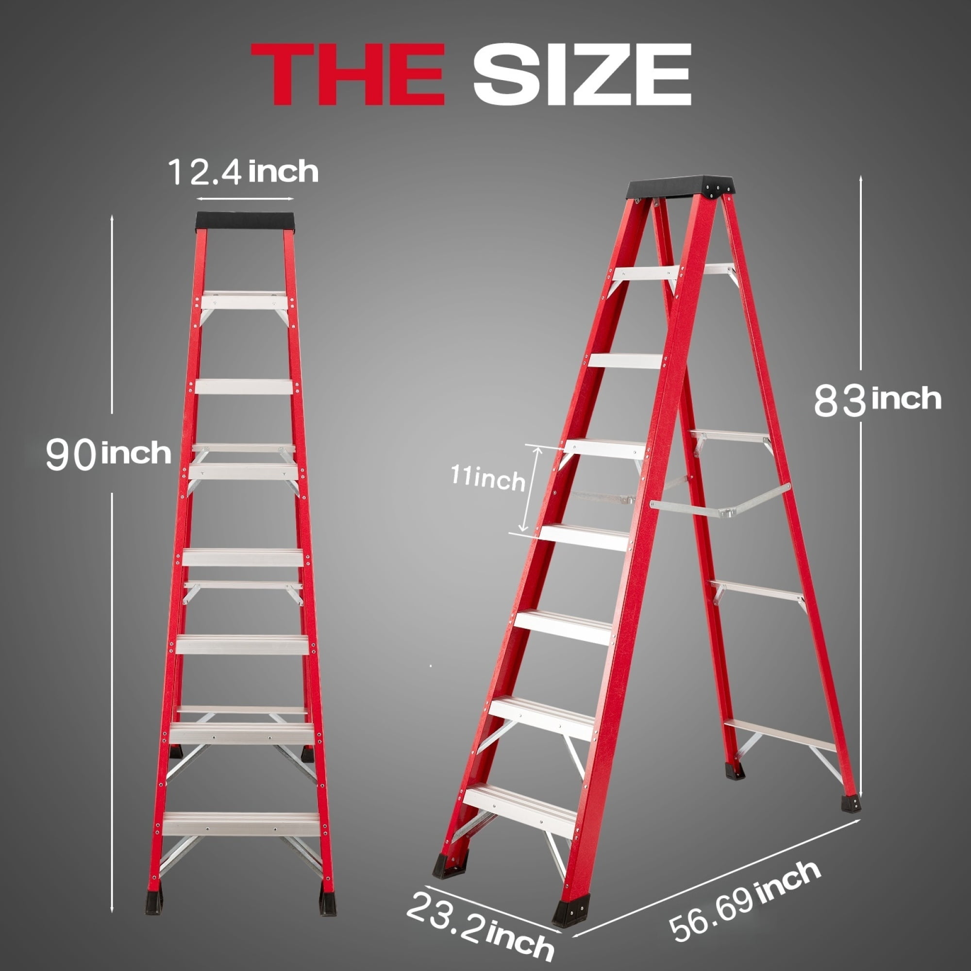 Leumius 7 Steps Fiberglass Ladder with a Load Capacity of 330 Pounds, Equipped with a Tool Tray for Electrical Engineering Ladder Structure Insulation Ladder Red