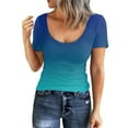 thumbnail image 2 of Short Sleeve T Shirt For Ribbed,No Boundaries Ribbed Short Sleeve Shirt,Womens Tops,Women Short Sleeve Scoop Neck Ribbed Fitted Knit Shirt Basic Tight TShirts Henley Gradient Summer Tops, 2 of 4