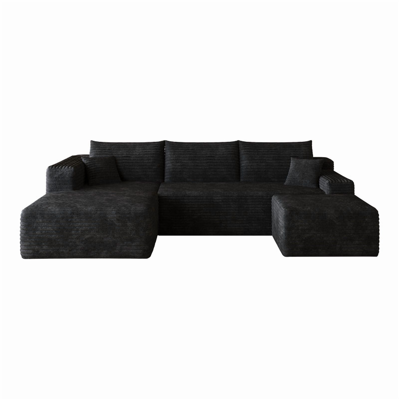 103" Cloud Sectional Sofa with Ottoman, Modern U-Shaped Modular Couch with Reversible Chaise Lounge, Plush Corduroy Upholstered Deep Seat Sofa for Living Room, Apartment, No Assembly Required