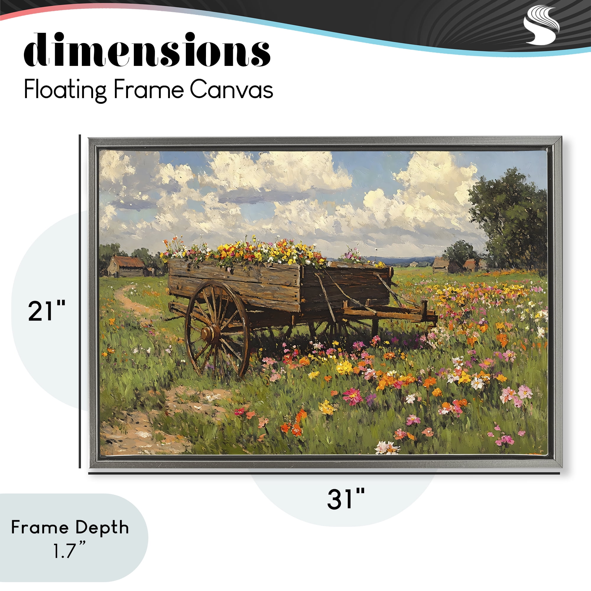 Stupell Industries Wildflower Wagon in Bloom Gray Framed Floater Canvas Wall Art, design by Franklyn Gregory