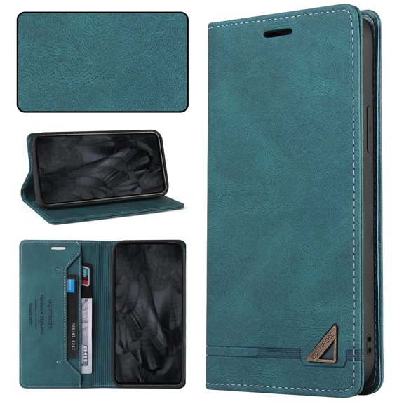 Compatible with iPhone 16 Wallet Case with RFID Blocking Credit Card Holder, Premium Retro PU Leather Folio Flip Kickstand Protective Shockproof Cover Women Men For iPhone 16,Blue