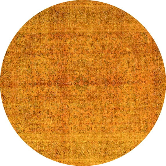 Ahgly Company Machine Washable Indoor Round Persian Yellow Traditional Area Rugs, 4' Round