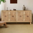 thumbnail image 5 of Atumcto Sideboard Buffet 63" with Storage Cabinet, 4-Door 4-Shelf, Natural Wood Color, Carved Flowers Doors & Cable Holes for Living Room, Kitchen & Entryway, 5 of 12