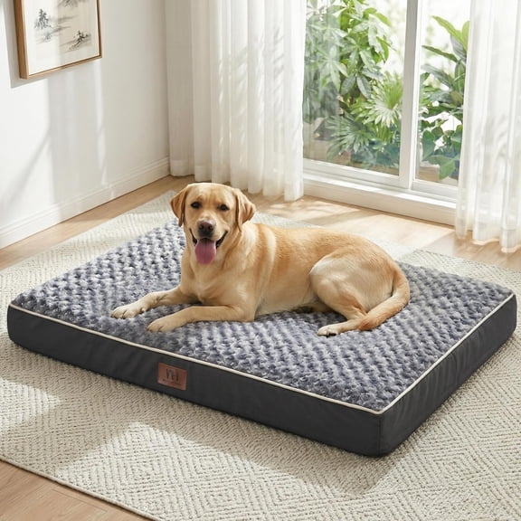 Orthopedic Dog Bed with Washable Removable Cover Grey 47" x 29" x 4" Waterproof XXL Egg Crate Foam Nonskid Bottom