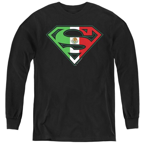 Superman - Mexican Flag Shield - Youth Long Sleeve Shirt - Small