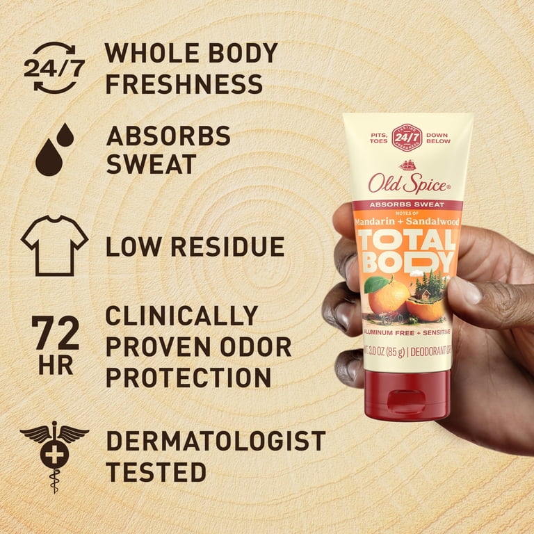 Old Spice Total Body Deodorant Cream, Mandarin and Sandalwood, 3