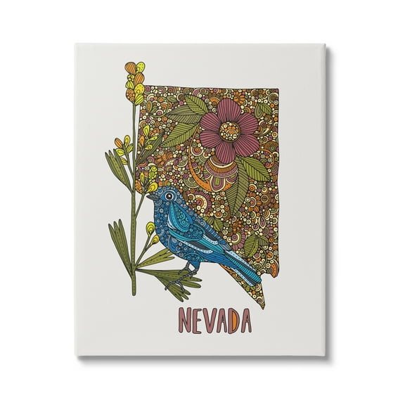 Stupell Industries Nevada Bluebird State Flower Intricate Botanical Pattern Graphic Art Gallery Wrapped Canvas Print Wall Art, Design by Valentina Harper