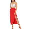 thumbnail image 2 of Unique Bargains Jupe Longue Maxi Décontractée à Taille Élastique Fendue Rouge m, 2 of 7